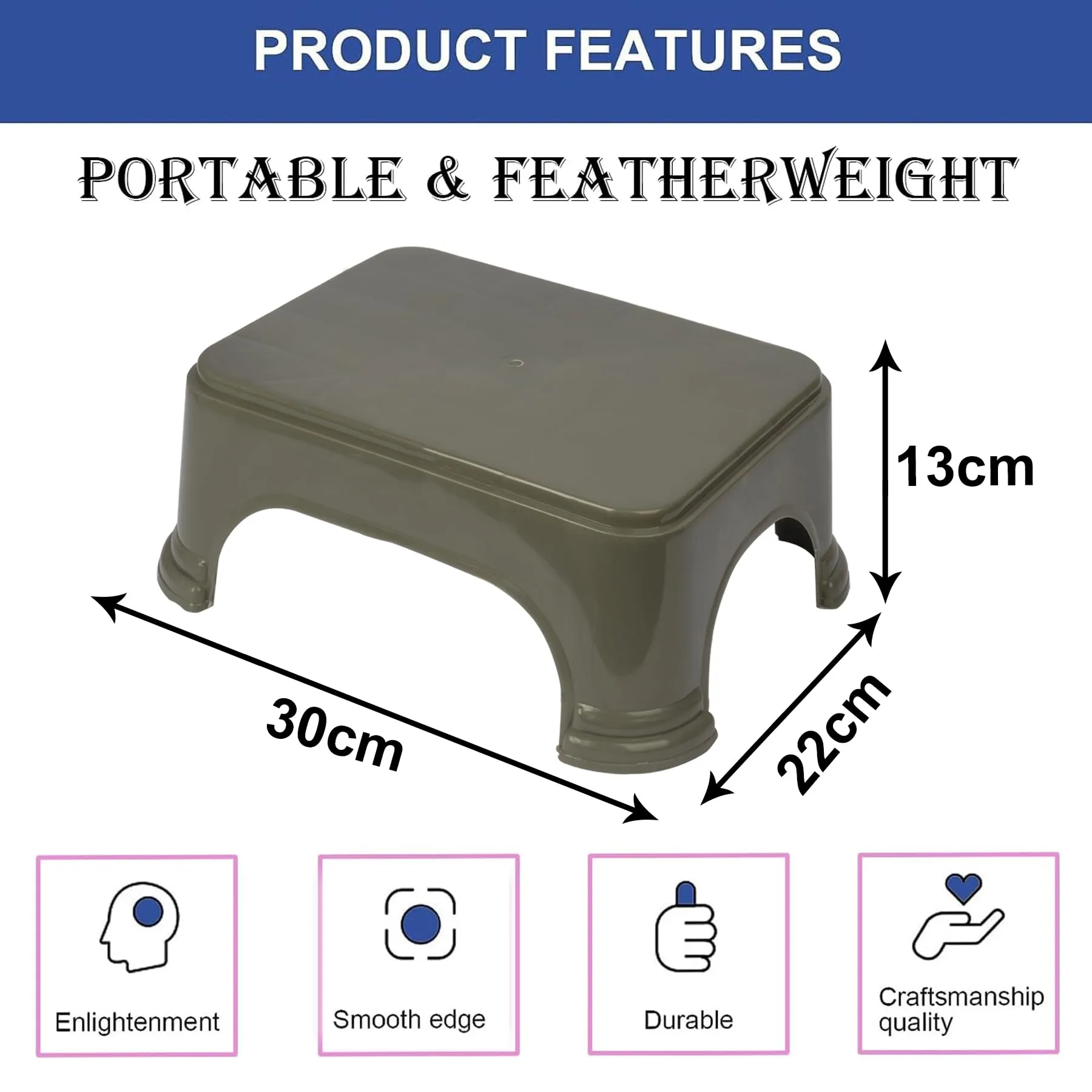 Kuber Industries Bathroom Stool | Bathroom Plain Square Stool | Plastic Stool for Bathroom | Stool for Kitchen | Bathroom Patla | Support Stool for Bathroom | P6 | Pack of 2 | Gray