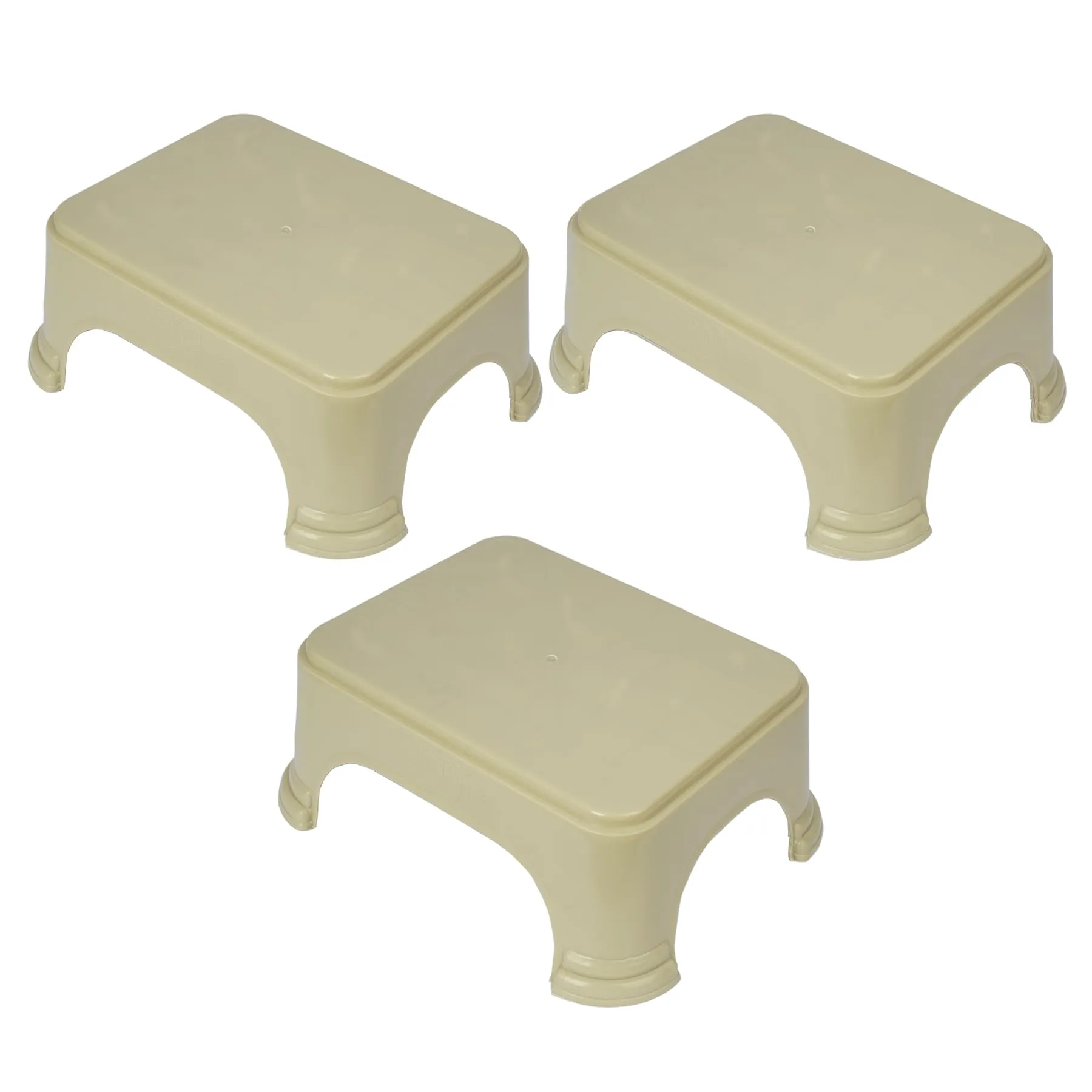 Kuber Industries Bathroom Stool | Bathroom Plain Square Stool | Plastic Stool For Bathroom | Stool for Kitchen | Bathroom Patla | Support Stool for Bathroom | P6 | Pack of 3 | Beige