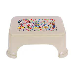 Kuber Industries Disney Team Stool | Bathroom Square Stool | Plastic Stool For Bathroom | Stool for Kitchen | Bathroom Patla | Support Stool for Bathroom | P6 | Beige