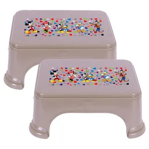 Kuber Industries Disney Team Stool | Bathroom Square Stool | Plastic Stool For Bathroom | Stool for Kitchen | Bathroom Patla | Support Stool for Bathroom | P6 | Pack of 2 | Brown