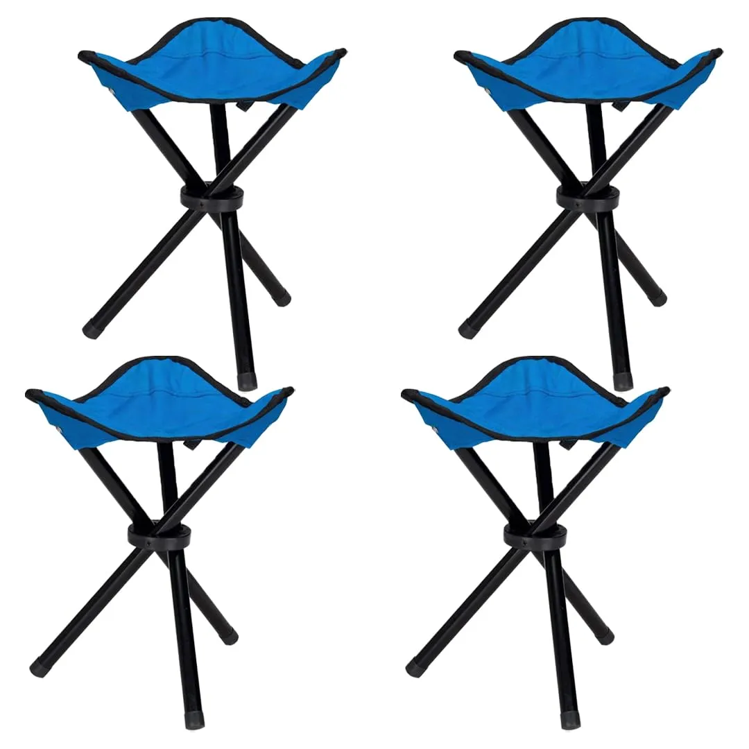 Kuber Industries Portable Portable Stool for Travelling|Foldable Outdoor Sitting Chair|Tripod 3 Leg Chair for Camping, Picnic, Hiking|Blue - Set of 4