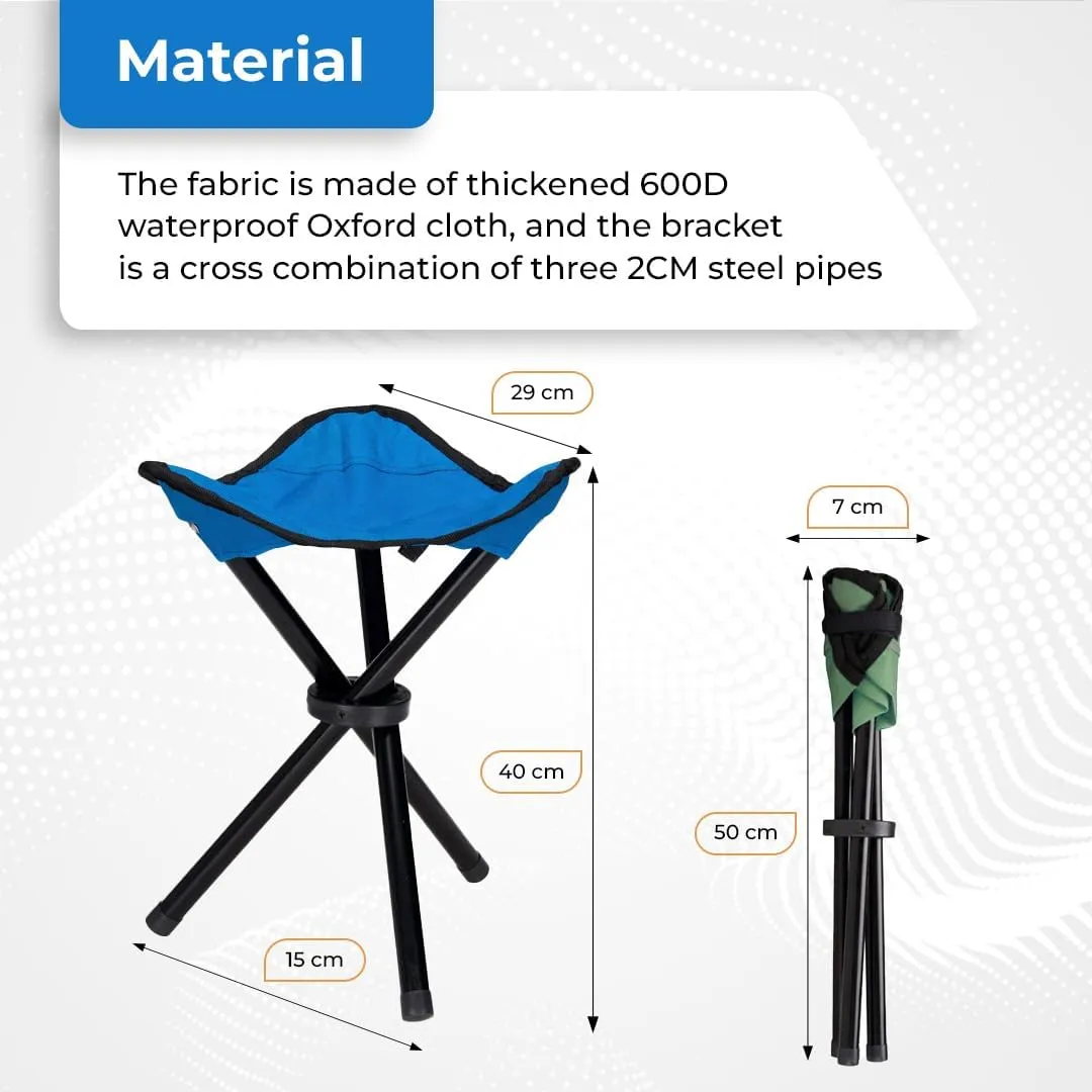 Kuber Industries Portable Portable Stool for Travelling|Foldable Outdoor Sitting Chair|Tripod 3 Leg Chair for Camping, Picnic, Hiking|Blue - Set of 4