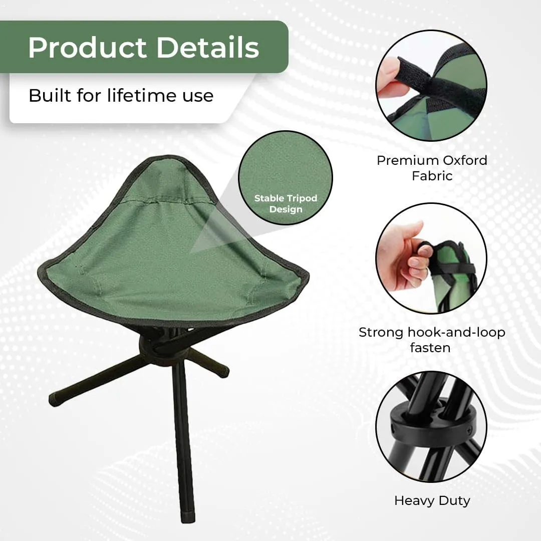 Kuber Industries Portable Stool for Travelling|Foldable Outdoor Sitting Chair|Tripod 3 Leg Chair for Camping, Picnic, Hiking|Pack of 3|Green