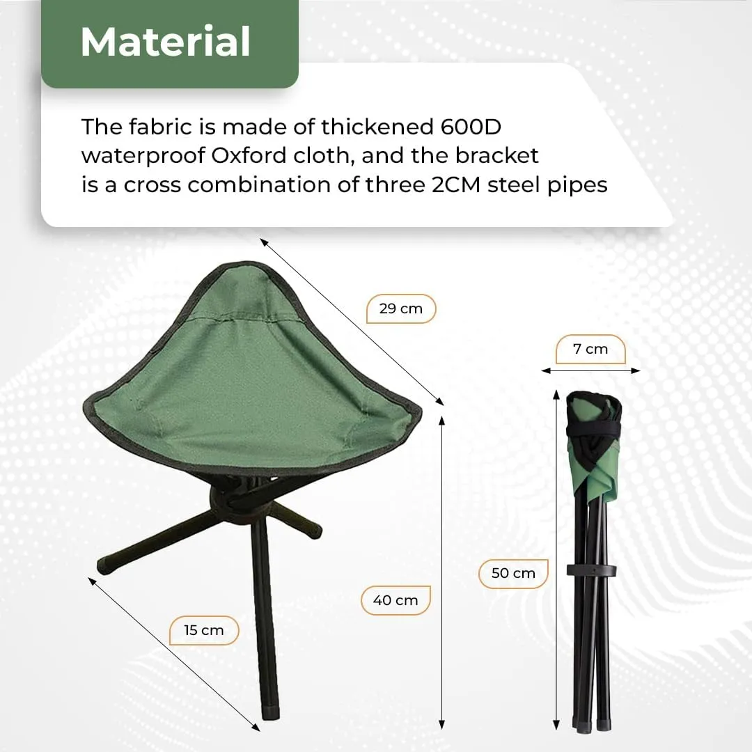 Kuber Industries Portable Stool for Travelling|Foldable Outdoor Sitting Chair|Tripod 3 Leg Chair for Camping, Picnic, Hiking|Pack of 3|Green