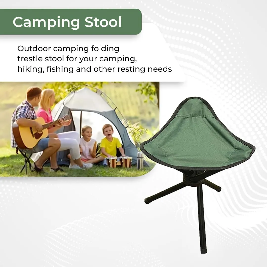 Kuber Industries Portable Stool for Travelling|Foldable Outdoor Sitting Chair|Tripod 3 Leg Chair for Camping, Picnic, Hiking|Pack of 3|Green