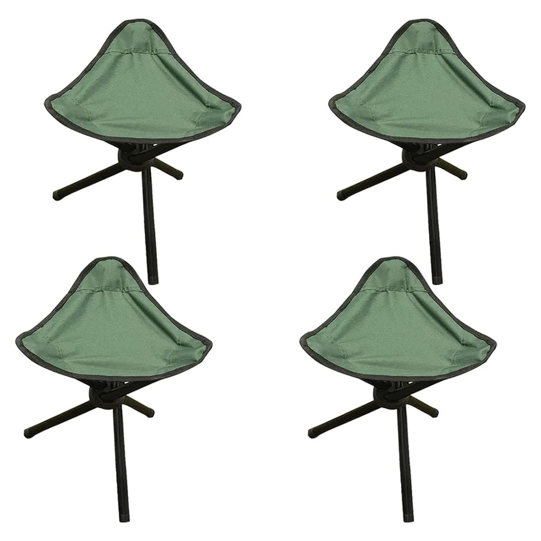 Kuber Industries Portable Stool for Travelling|Foldable Outdoor Sitting Chair|Tripod 3 Leg Chair for Camping, Picnic, Hiking|Pack of 4|Green