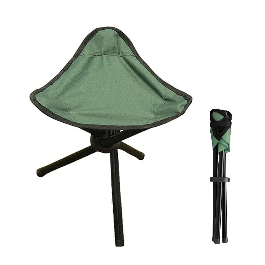 Kuber Industries Set of 2 Portable Stool for Travelling | Foldable Outdoor Sitting Chair | Tripod 3 Leg Chair for Camping, Picnic, Hiking | Green