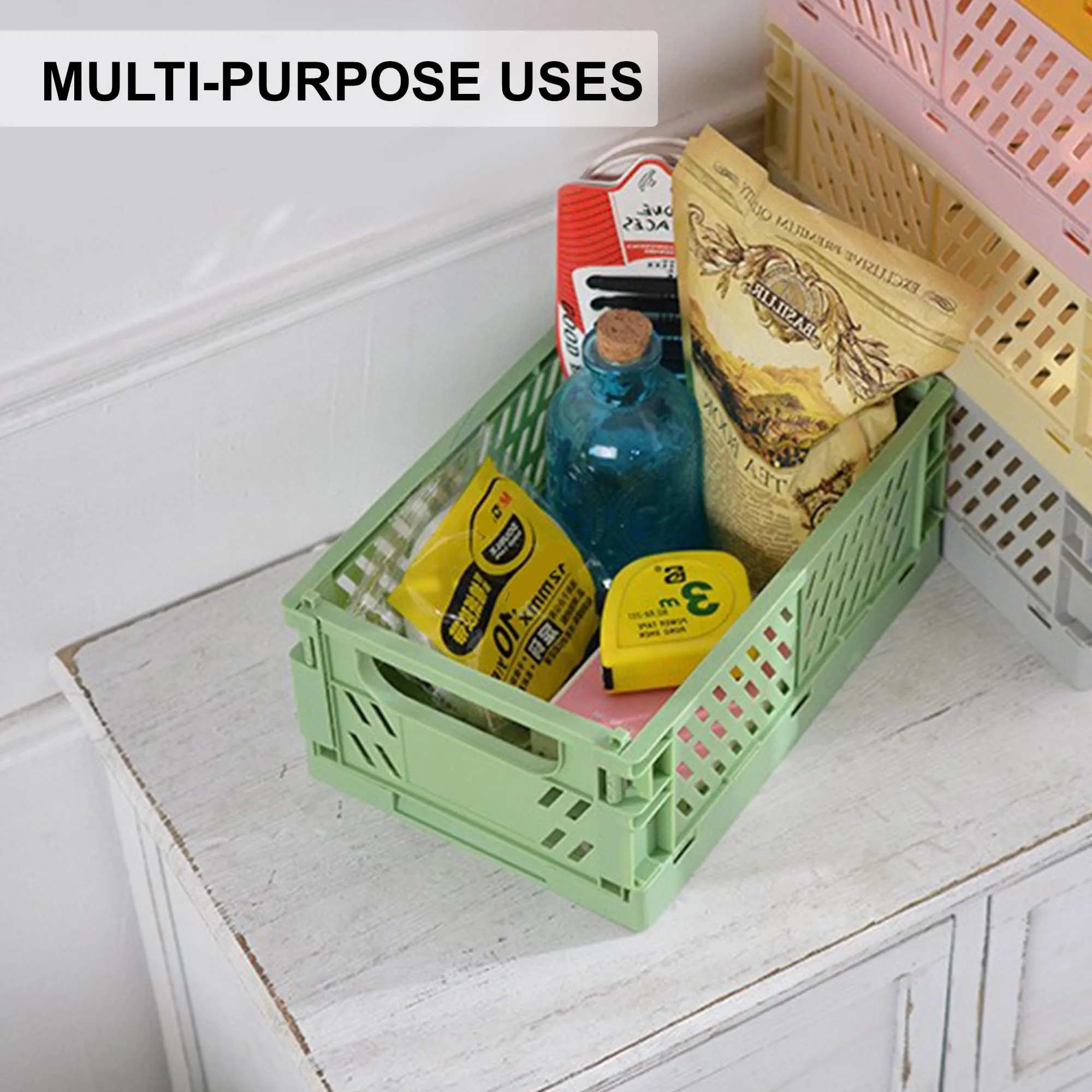 Kuber Industries (Set of 5) Small & Rugged Plastic Basket for Storage - For Kitchen, Makeup, Toiletries & Bathroom Items - Green