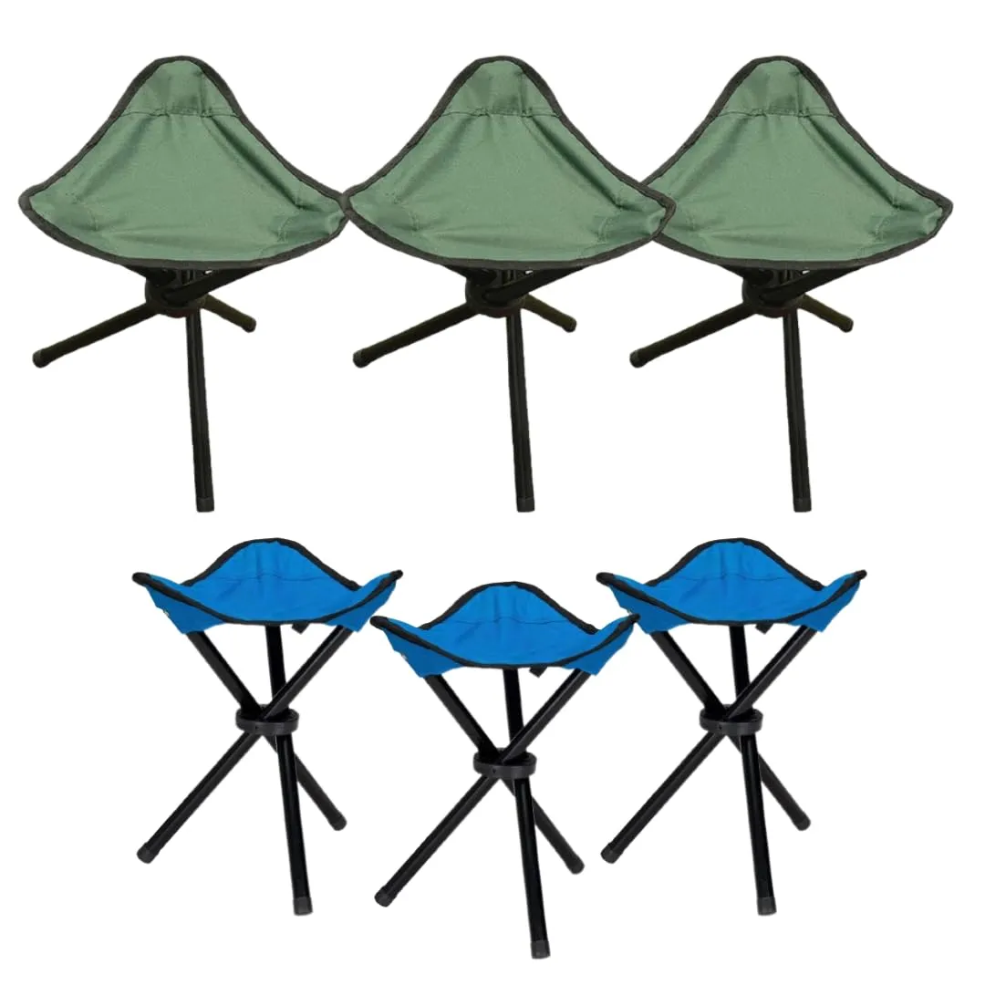 Kuber Industries Set of 6 Portable Stools for Travelling | Foldable Outdoor Sitting Chair | Tripod 3 Leg Chair for Camping, Picnic, Hiking | Blue(3) & Green(3)