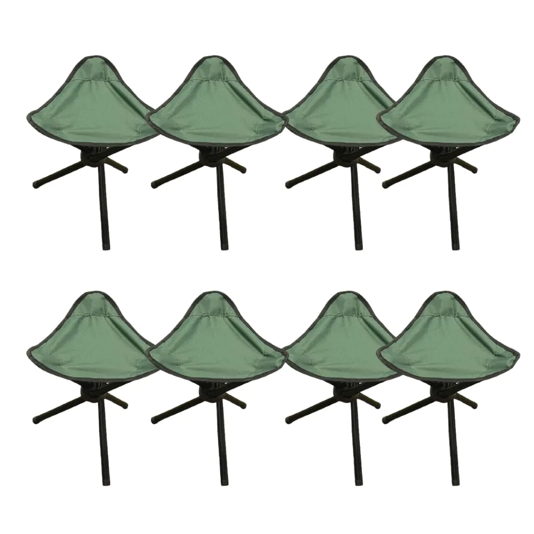 Kuber Industries Set of 8 Portable Stools for Travelling|Foldable Outdoor Sitting Chair|Tripod 3 Leg Chair for Camping, Picnic, Hiking|Green