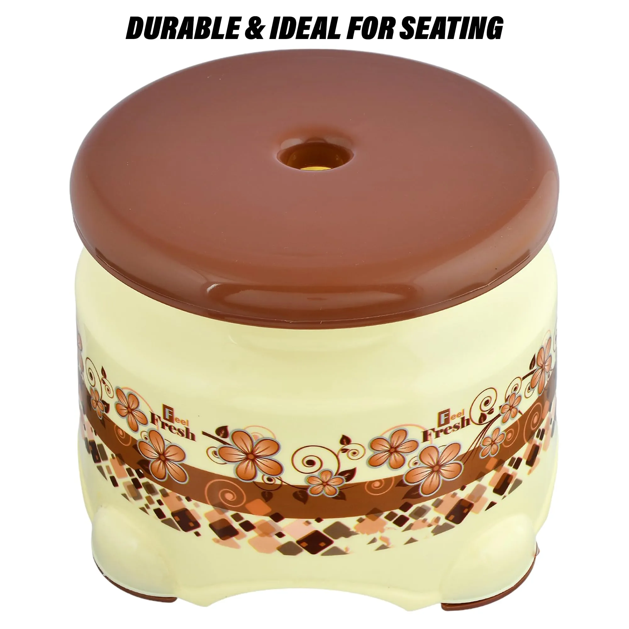 Kuber Industries Stool | Stool for Bedroom | Stool for Bathroom | Stool for Kitchen | Sitting Stool for Home | Patla Stool for Outdoor & Indoor | Dream Z | Cream & Brown