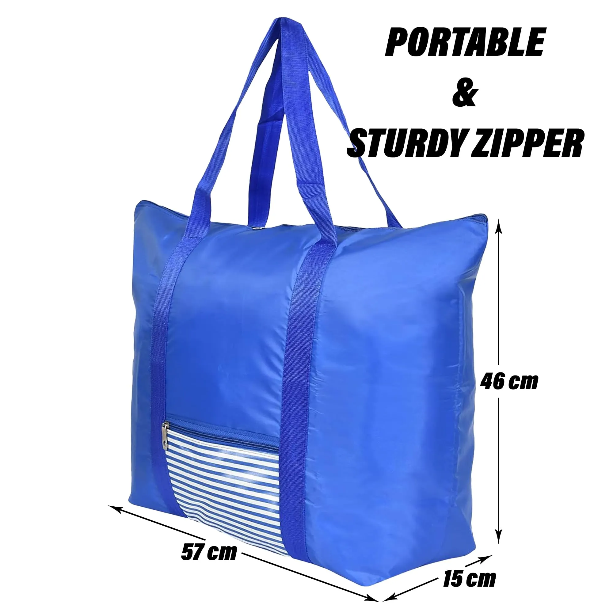 Kuber Industries Storage Bag | Clothes Storage Bag | Storage Bag with Handle | Parachute Shopping Bag | Grocery Hand Bag | Foldable Storage Bag | Lining Front Pocket | Blue