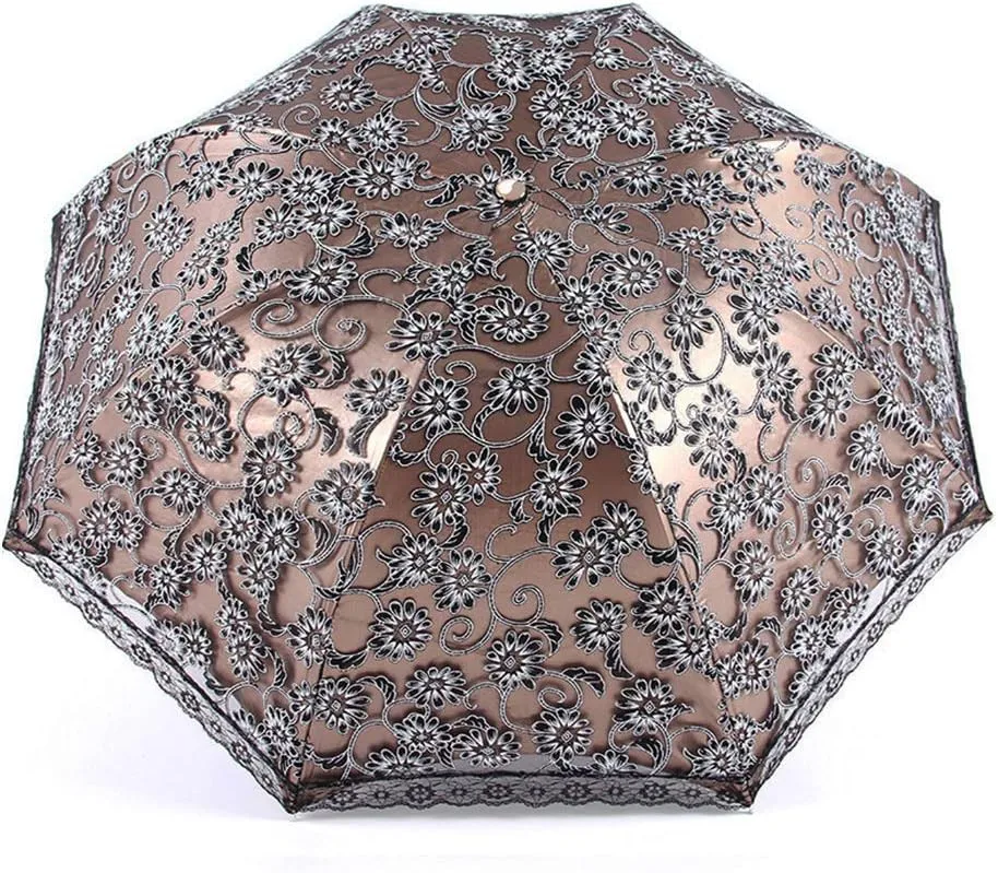 Lace Parasol Umbrella Anti-UV Protection Sun Shade UPF 50  Lightweight and Portable Folding Umbrella (Black)