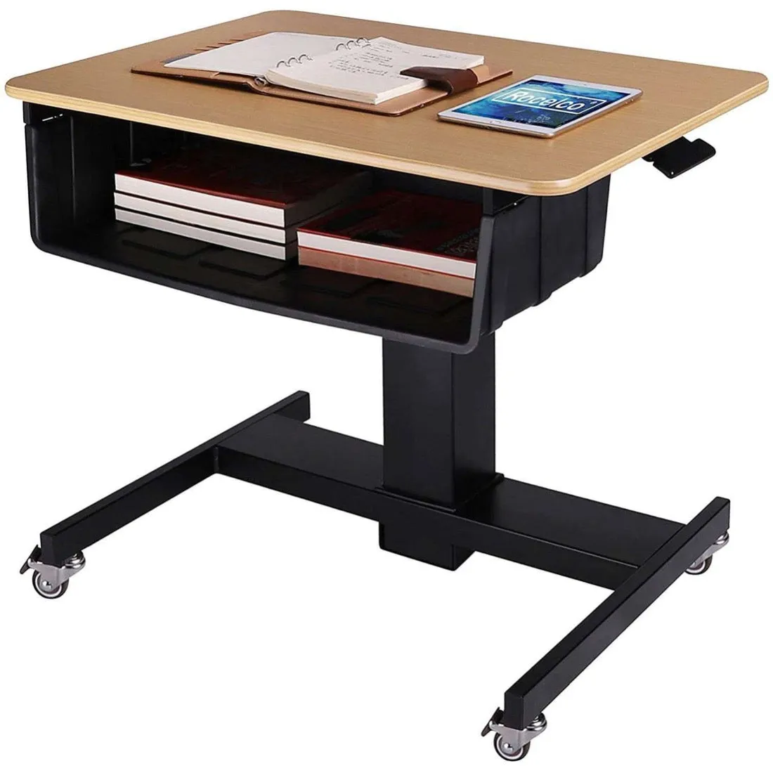 Lorell/Rocelco R MSD-28-BB 28" Height-Adjustable Mobile Student Standing Desk w/ Book Box Bundle