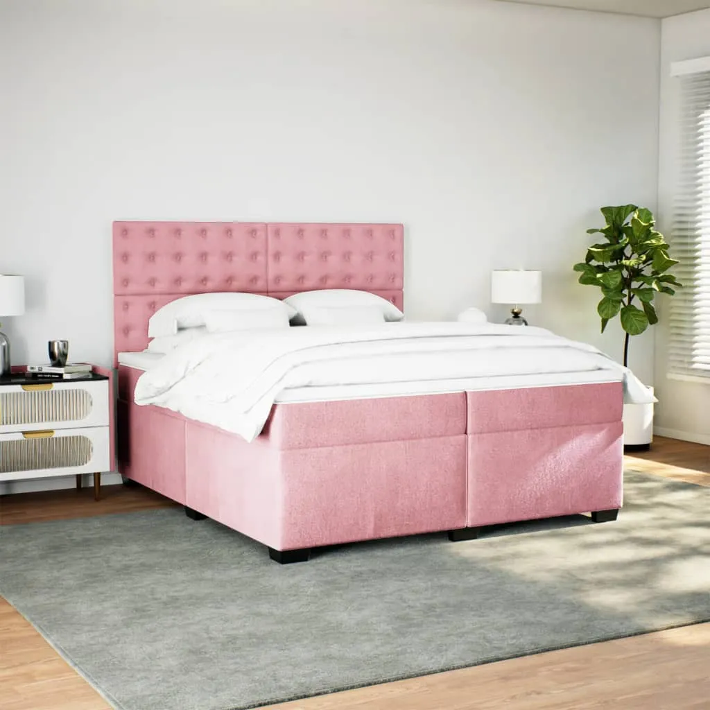 Luxurious vidaXL Box Spring Bed with Pink Velvet Mattress - Ultimate Comfort, 200x200 cm