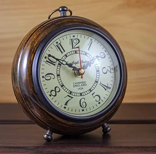 ‎M.H Nautical Handmade Antique Wooden Table Top Clock Desk Clock Nautical Style Roman Number Home & Office Study Living Room Decoration Gift Item