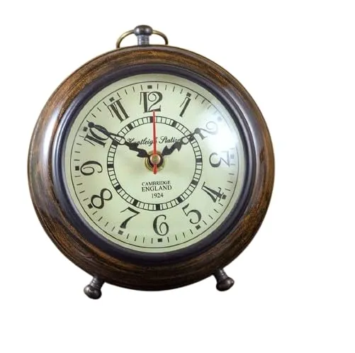 ‎M.H Nautical Handmade Antique Wooden Table Top Clock Desk Clock Nautical Style Roman Number Home & Office Study Living Room Decoration Gift Item