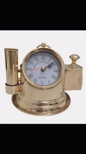 Nautical Fully Brass Table Top Standable Clock with Two Sided Pen & Box, Golden Sir William London, 17 cm