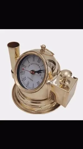 Nautical Fully Brass Table Top Standable Clock with Two Sided Pen & Box, Golden Sir William London, 17 cm