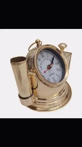 Nautical Fully Brass Table Top Standable Clock with Two Sided Pen & Box, Golden Sir William London, 17 cm