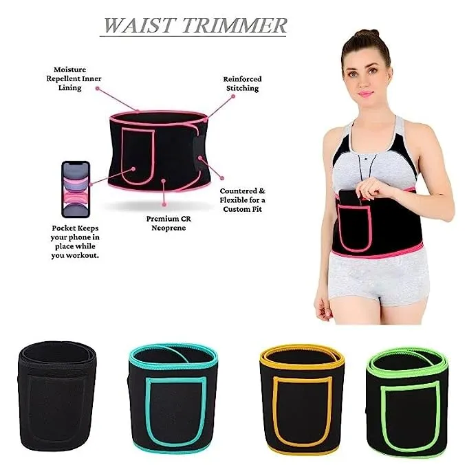 Neoprene Royal Pink Ab Trainer Waist Support Belt with Mobile Pocket | Stomach Back Exercise Tummy Body Wrap for Men & Women