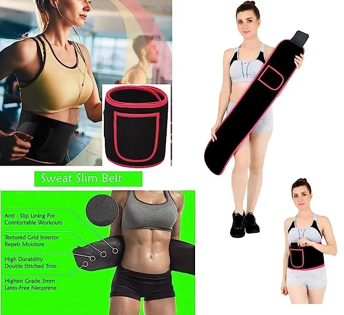 Neoprene Royal Pink Ab Trainer Waist Support Belt with Mobile Pocket | Stomach Back Exercise Tummy Body Wrap for Men & Women