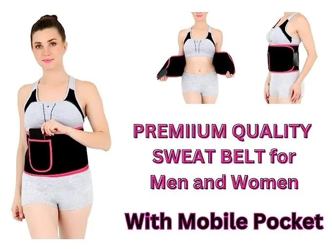 Neoprene Royal Pink Ab Trainer Waist Support Belt with Mobile Pocket | Stomach Back Exercise Tummy Body Wrap for Men & Women