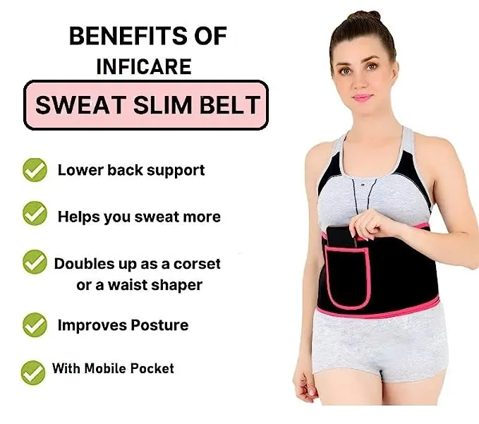 Neoprene Royal Pink Ab Trainer Waist Support Belt with Mobile Pocket | Stomach Back Exercise Tummy Body Wrap for Men & Women