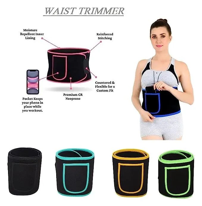 Neoprene Royal Pink Ab Trainer Waist Support Belt with Mobile Pocket | Stomach Back Exercise Tummy Body Wrap for Men & Women