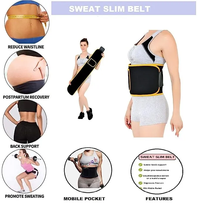 Neoprene Yellow Ab Trainer Waist Support Belt with Mobile Pocket | Stomach Back Exercise Tummy Body Wrap for Men & Women