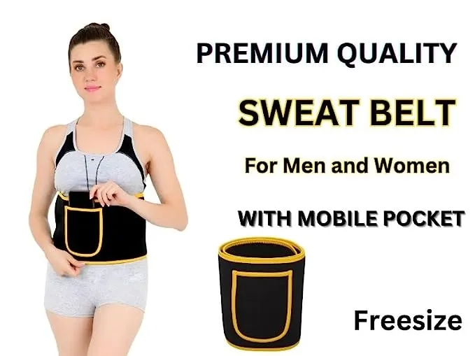 Neoprene Yellow Ab Trainer Waist Support Belt with Mobile Pocket | Stomach Back Exercise Tummy Body Wrap for Men & Women