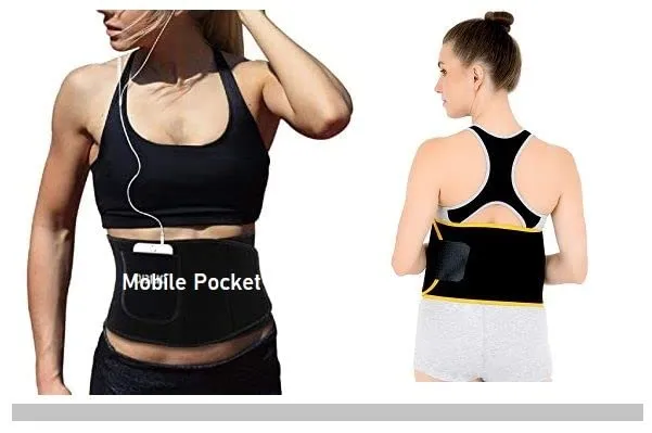 Neoprene Yellow Ab Trainer Waist Support Belt with Mobile Pocket | Stomach Back Exercise Tummy Body Wrap for Men & Women