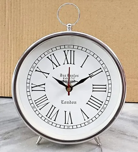 NIDA ART Metal Table Desk Clock Steel Table Clock Heavy Handmade Clock Shiny Steel Clock for Home & Office