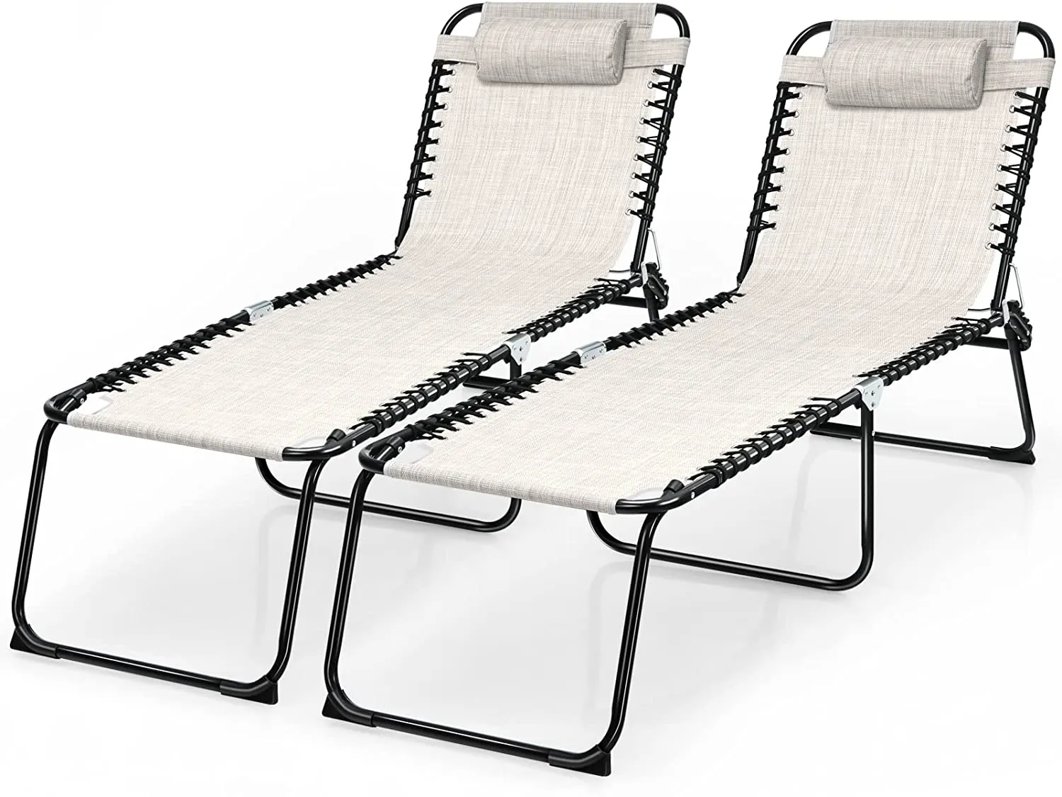 Outdoor Folding Chaise Lounge Chair, 4-Position Adjustable Reclining Chair with Pillow