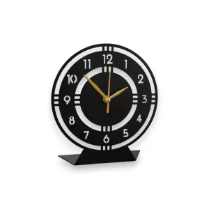 PALVIT CRAFT Designer Matte Black English Numerals Metal Table Clock || for Office/Home/Table || (18 cm Diameter)