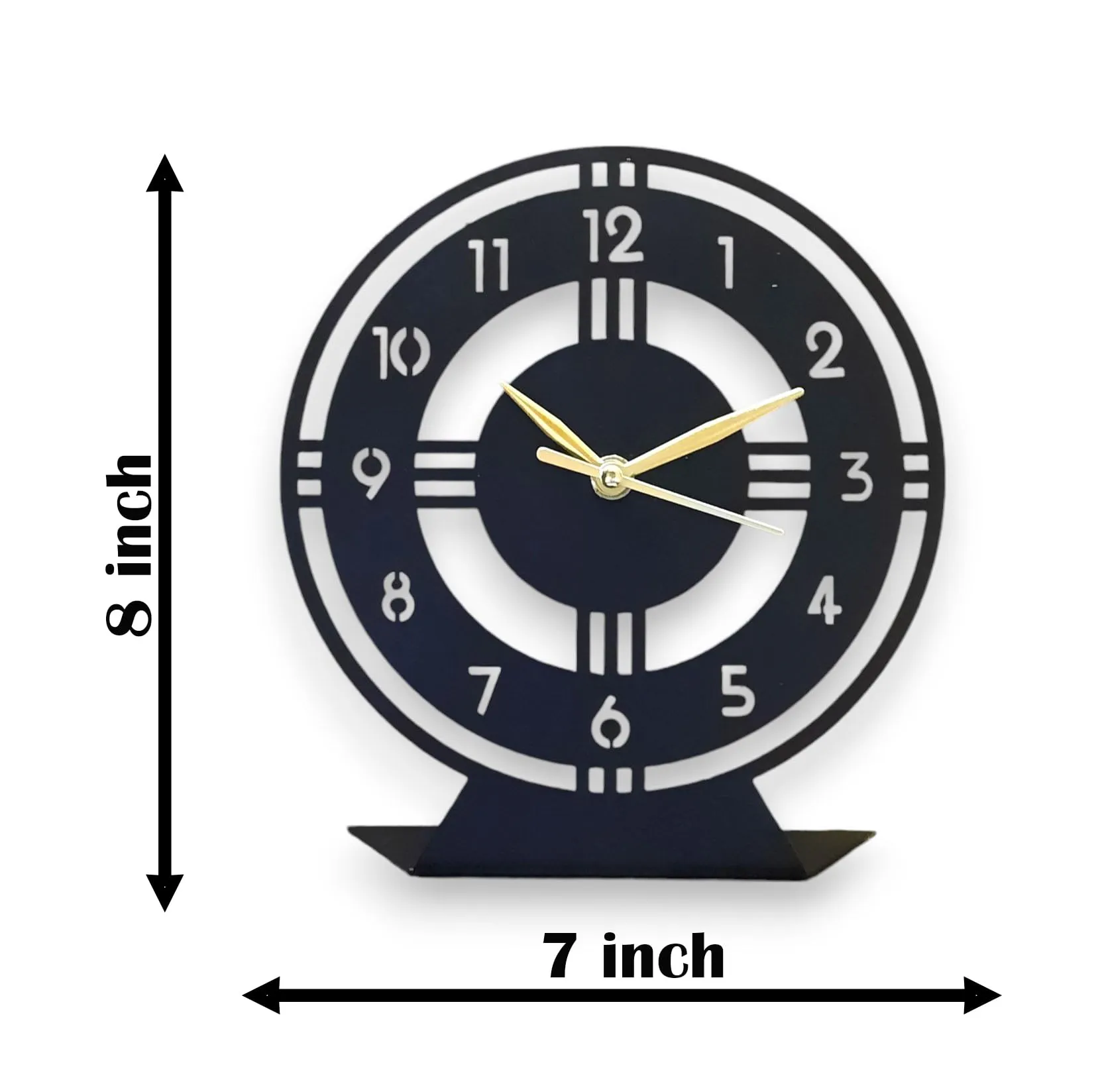 PALVIT CRAFT Designer Matte Black English Numerals Metal Table Clock || for Office/Home/Table || (18 cm Diameter)