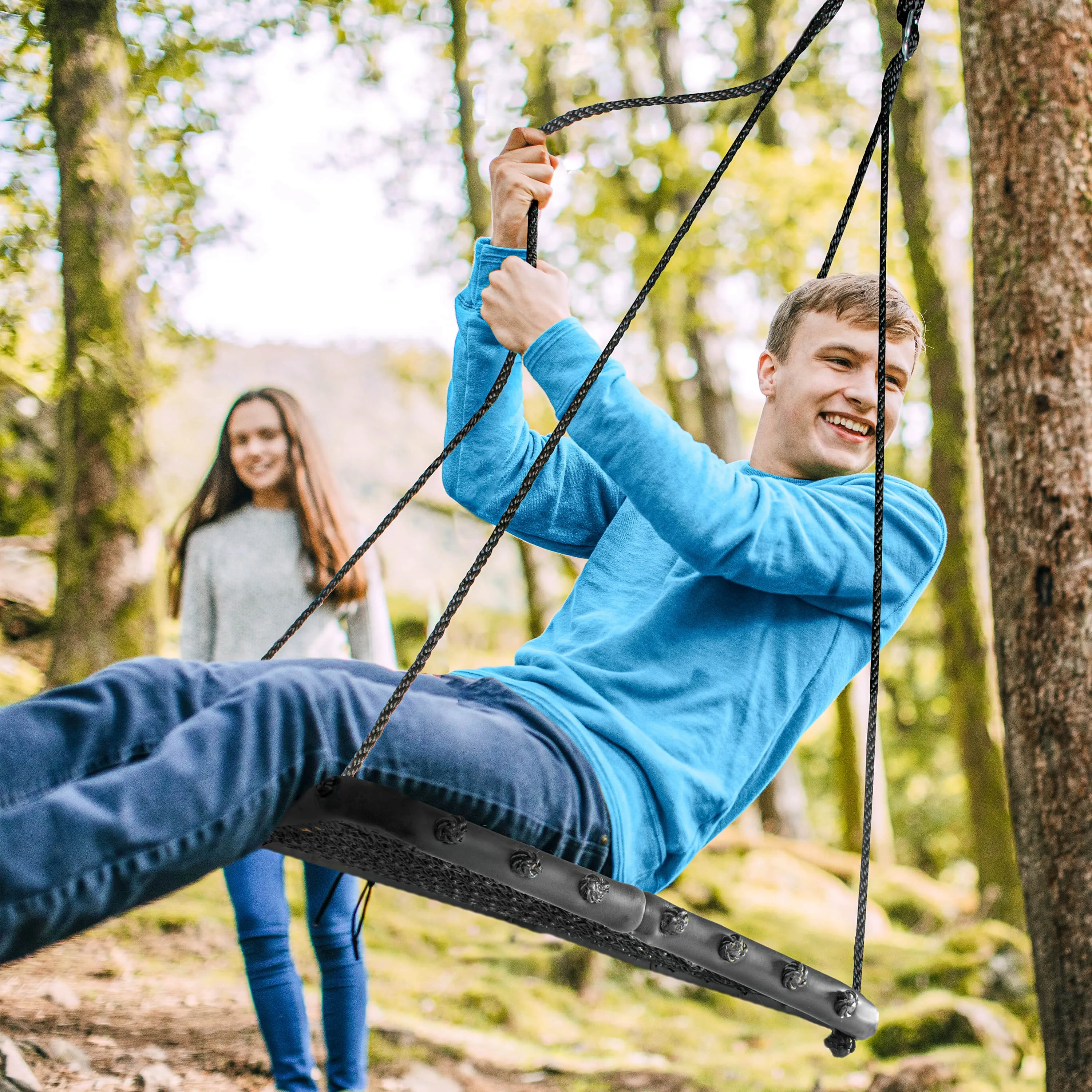 Rectangular Tree Glider with Foam Frame and Hanging Rope Kit, Brown 220lbs