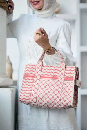 Red and Cream Medium Tote - Durable Cotton Canvas