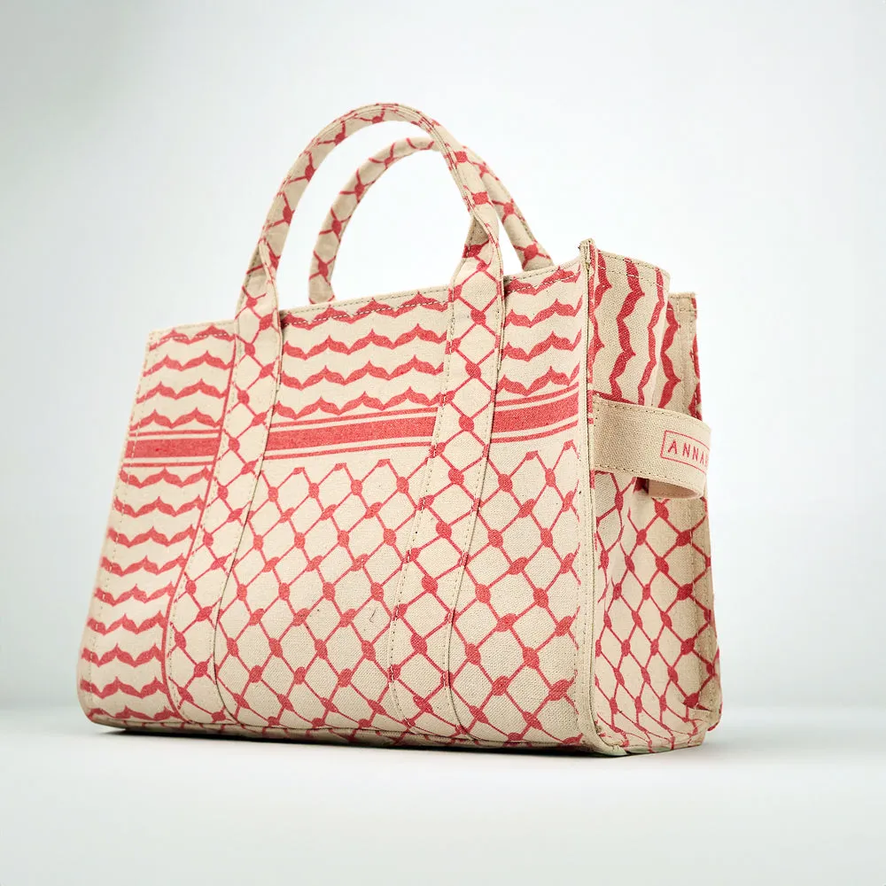 Red and Cream Medium Tote - Durable Cotton Canvas