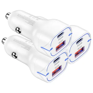 relaxed USB C Car Charger Adapter, 38W Dual Port Fast Car Phone Charger, PD 30W QC 18W Universal Quick Charge for 12-24V Car Cigarette Lighter Socket Plug, Compatible for iPhone, iPad, Samsung Galaxy, White