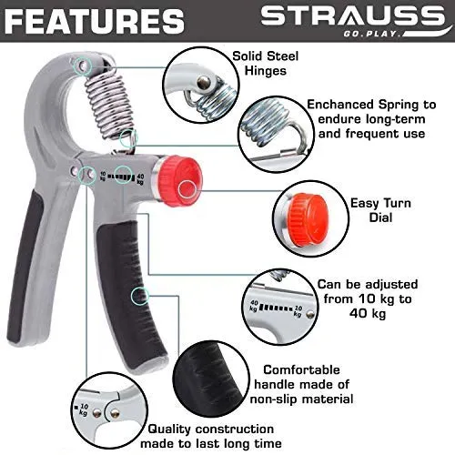 Strauss Adjustable Hand Grip Strengthener, (Grey/Black) and Wrist Exerciser, Black