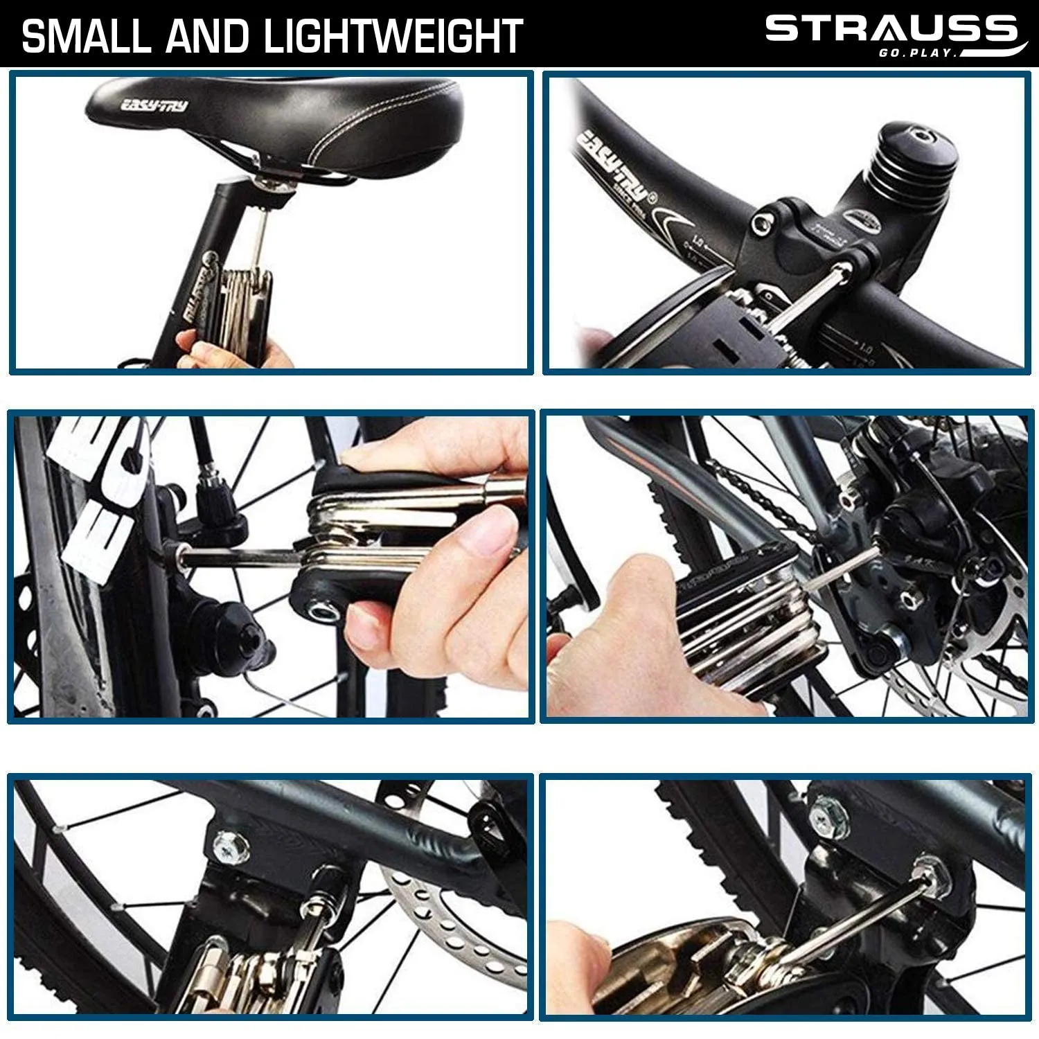 Strauss Bicycle Repair Tool Kit | 16-in-1 Multi-Purpose Set with Screwdrivers, Wrenches, Spanners, Nail Puller & Extension Rod | Portable & Compact Cycling Maintenance Equipment for Bike