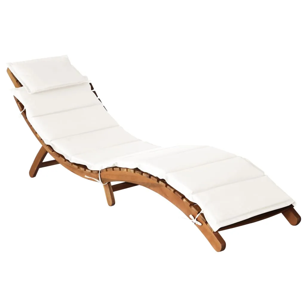 Sun Lounger with Cream Cushions Solid Wood Acacia