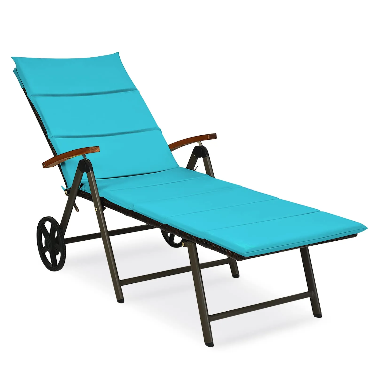 Tangkula Foldable Outdoor Chaise, Wicker Lounger Chair with Aluminum Frame, with Wheels for Easy Moving