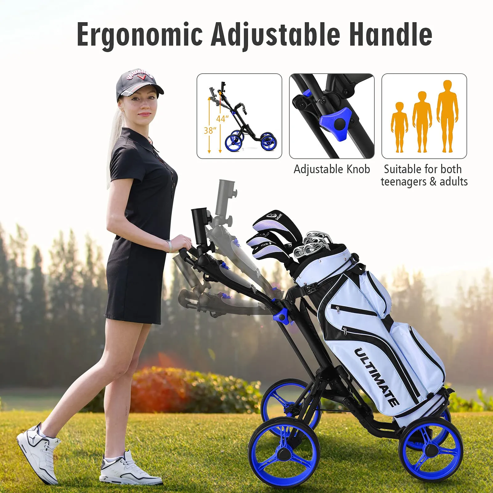 Tangkula Golf Push Pull Cart, Lightweight Aluminum Collapsible Golf Push Cart with 4 Wheels