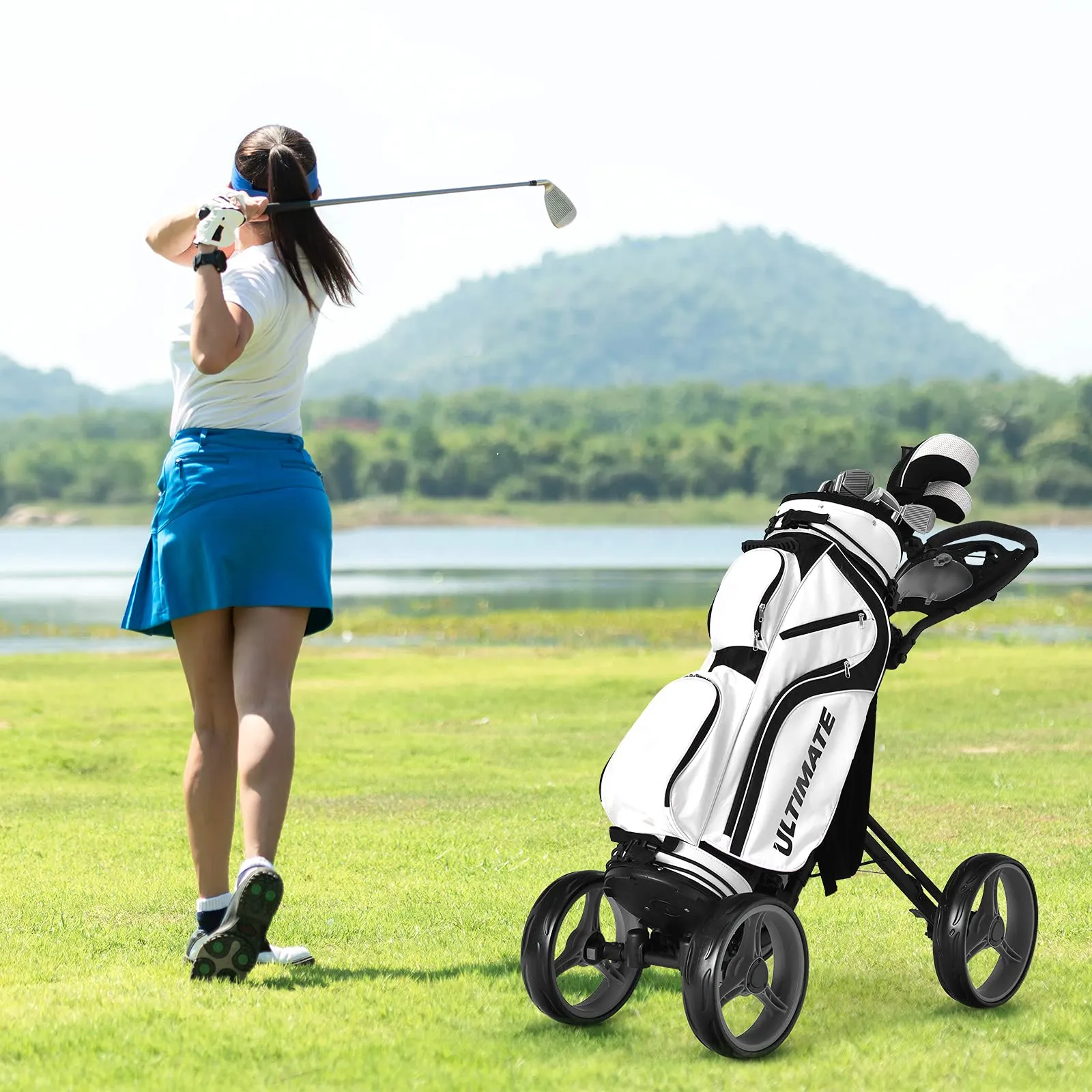 Tangkula Golf Push Pull Cart, Lightweight Aluminum Collapsible Golf Push Cart with 4 Wheels