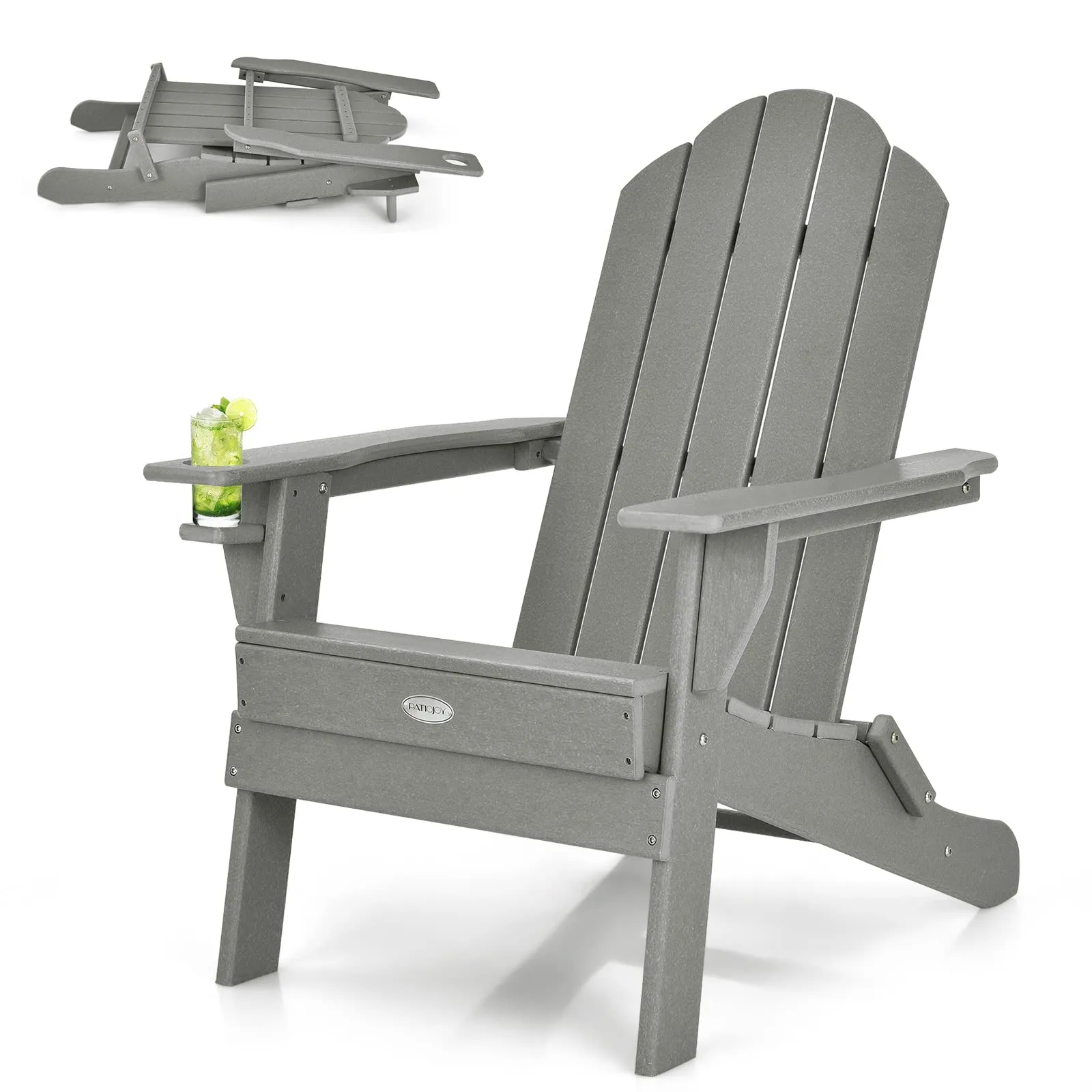 Tangkula Outdoor Folding Adirondack Chair, Weather Resistant Lounger Chair for Patio Garden Fire Pit Backyard