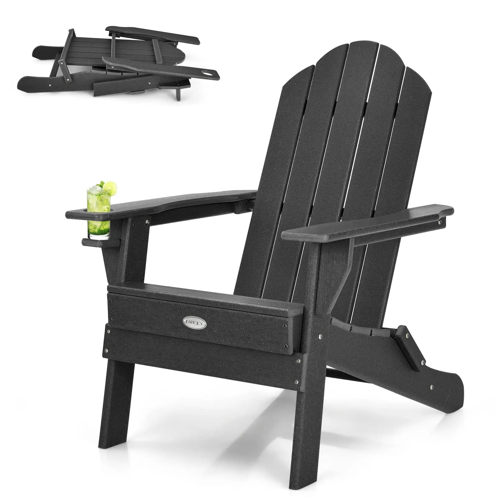 Tangkula Outdoor Folding Adirondack Chair, Weather Resistant Lounger Chair for Patio Garden Fire Pit Backyard