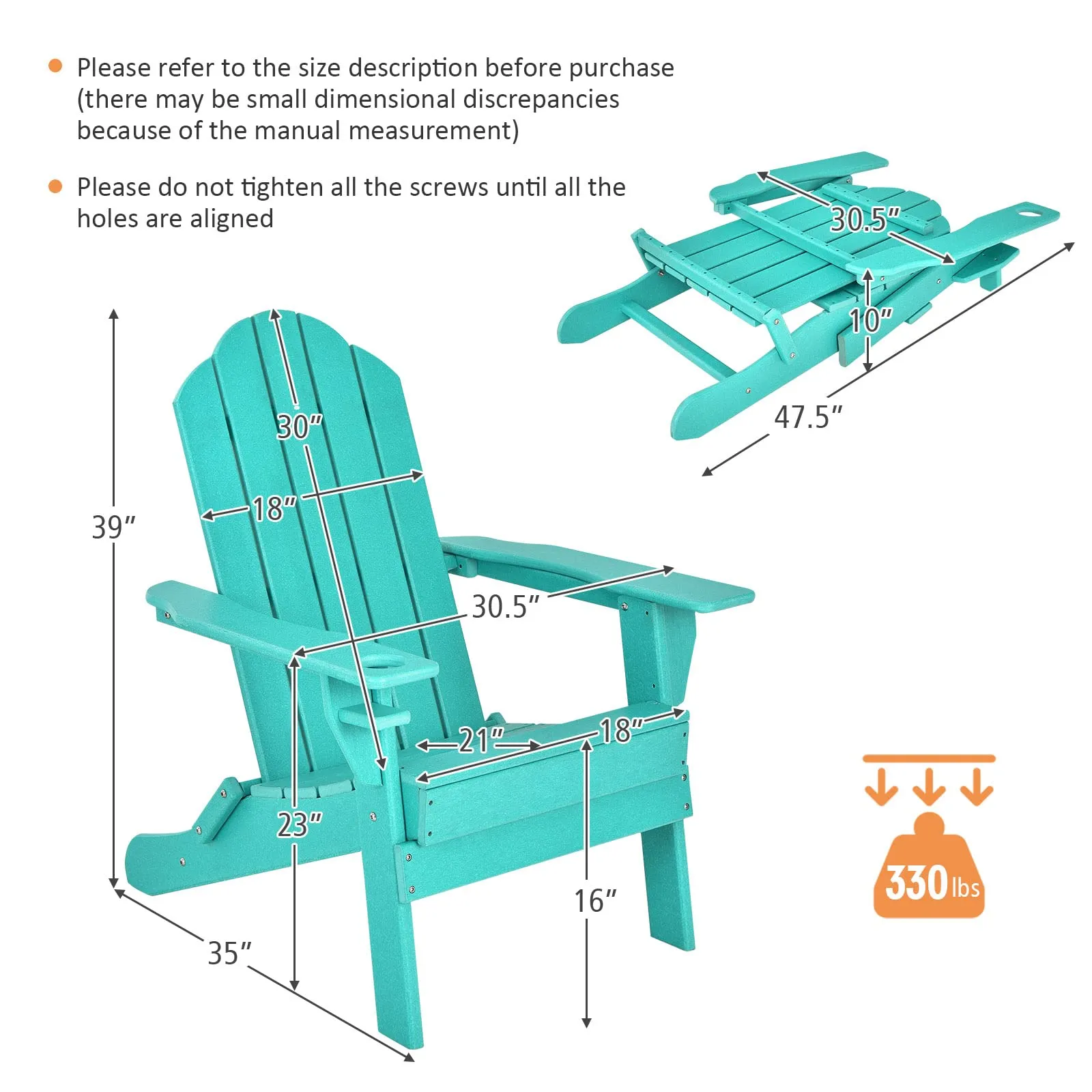 Tangkula Outdoor Folding Adirondack Chair, Weather Resistant Lounger Chair for Patio Garden Fire Pit Backyard