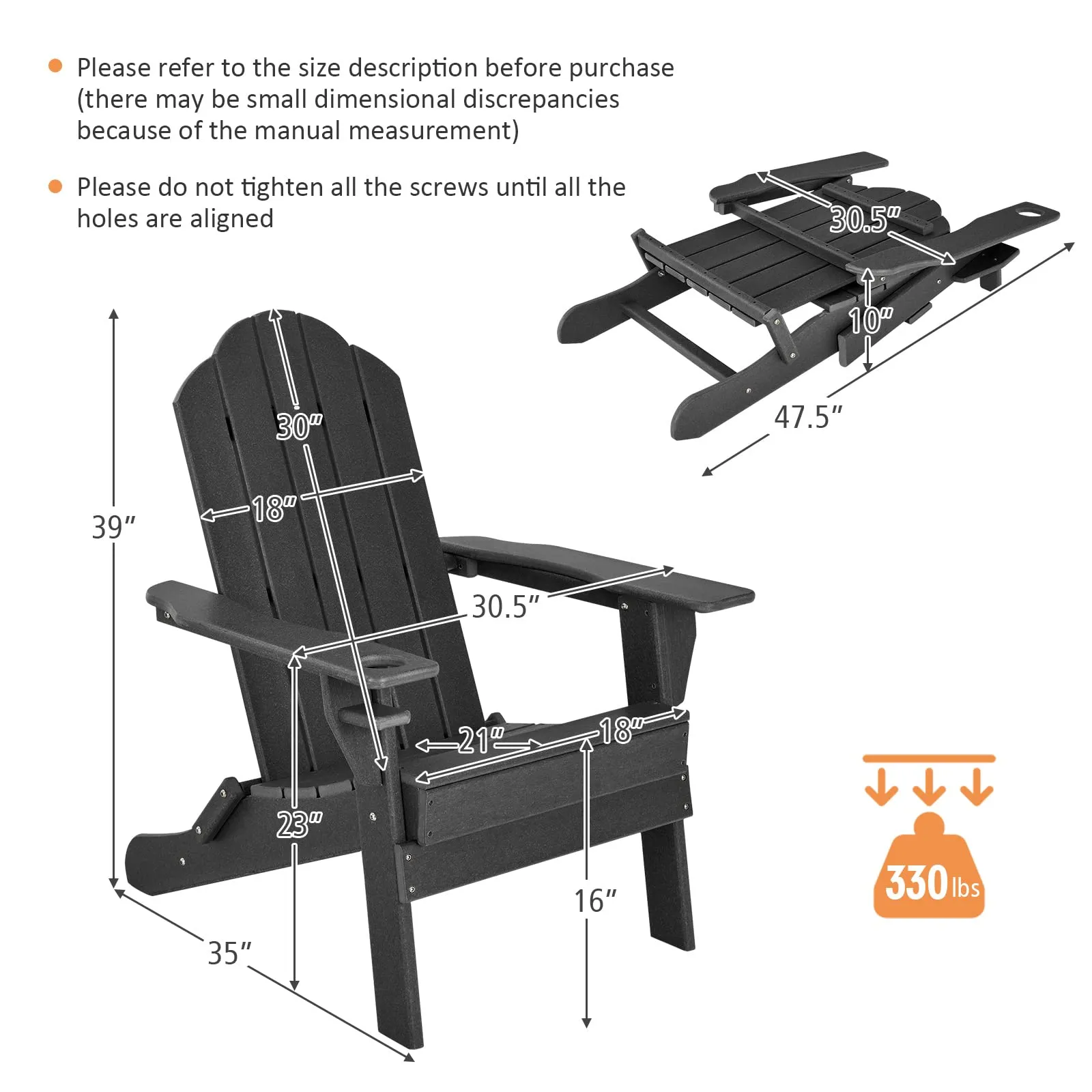 Tangkula Outdoor Folding Adirondack Chair, Weather Resistant Lounger Chair for Patio Garden Fire Pit Backyard